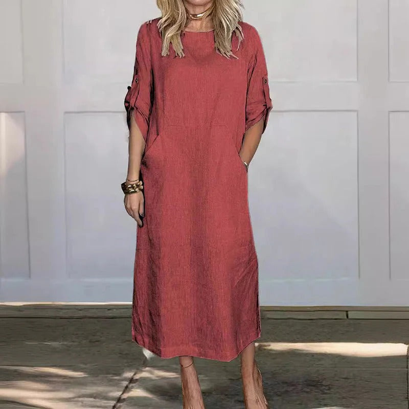 Viktoria – Locker sitzendes Kleid mit Rundhalsausschnitt und Langarm