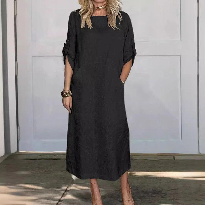 Viktoria – Locker sitzendes Kleid mit Rundhalsausschnitt und Langarm