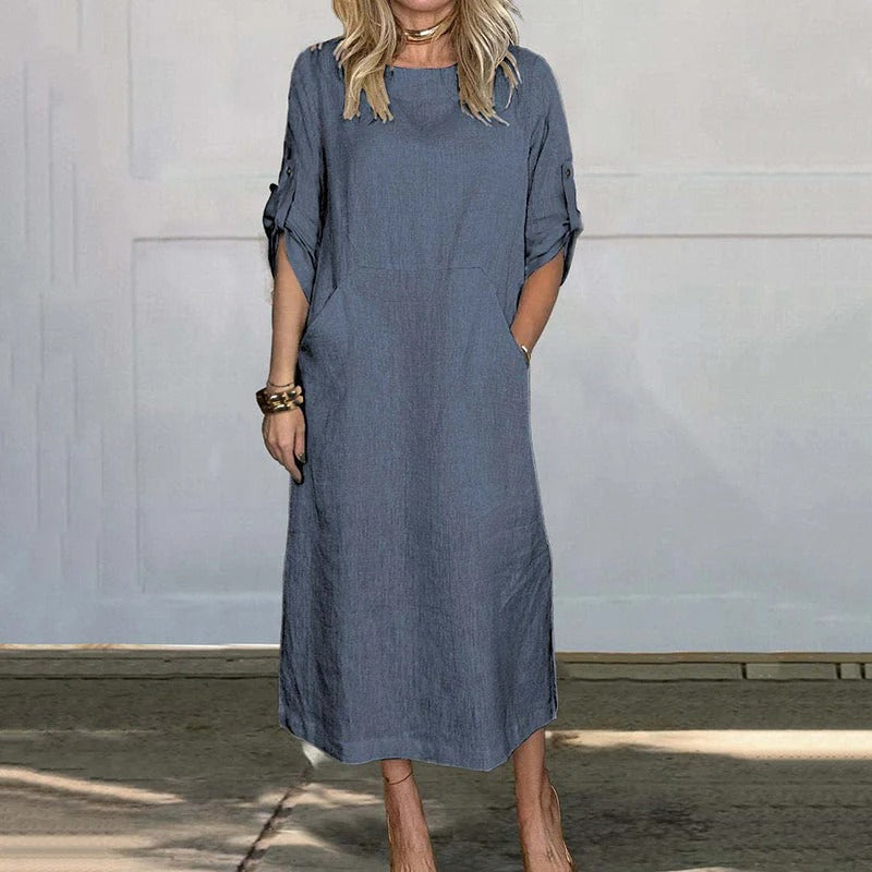 Viktoria – Locker sitzendes Kleid mit Rundhalsausschnitt und Langarm