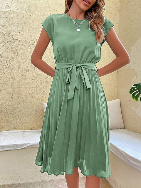 Anja - Modisches Midikleid mit Rundhalsausschnitt und Taillengürtel