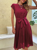 Anja - Modisches Midikleid mit Rundhalsausschnitt und Taillengürtel