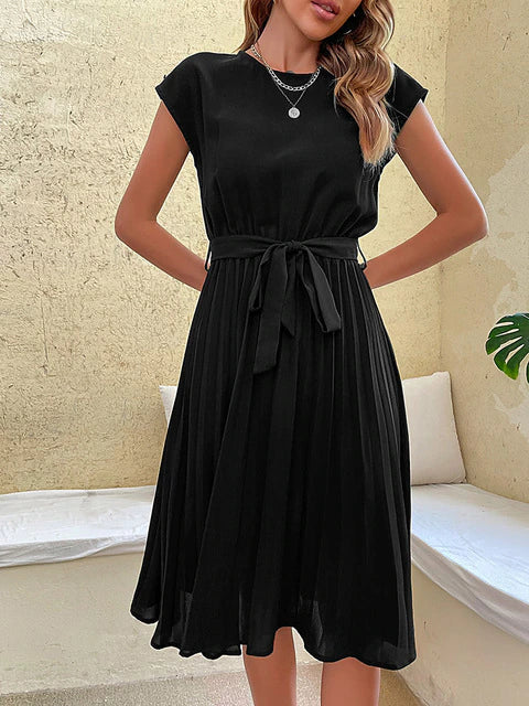 Anja - Modisches Midikleid mit Rundhalsausschnitt und Taillengürtel