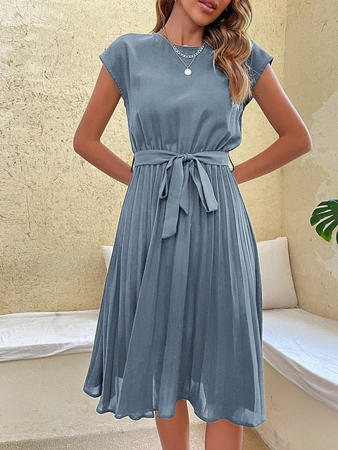 Anja - Modisches Midikleid mit Rundhalsausschnitt und Taillengürtel