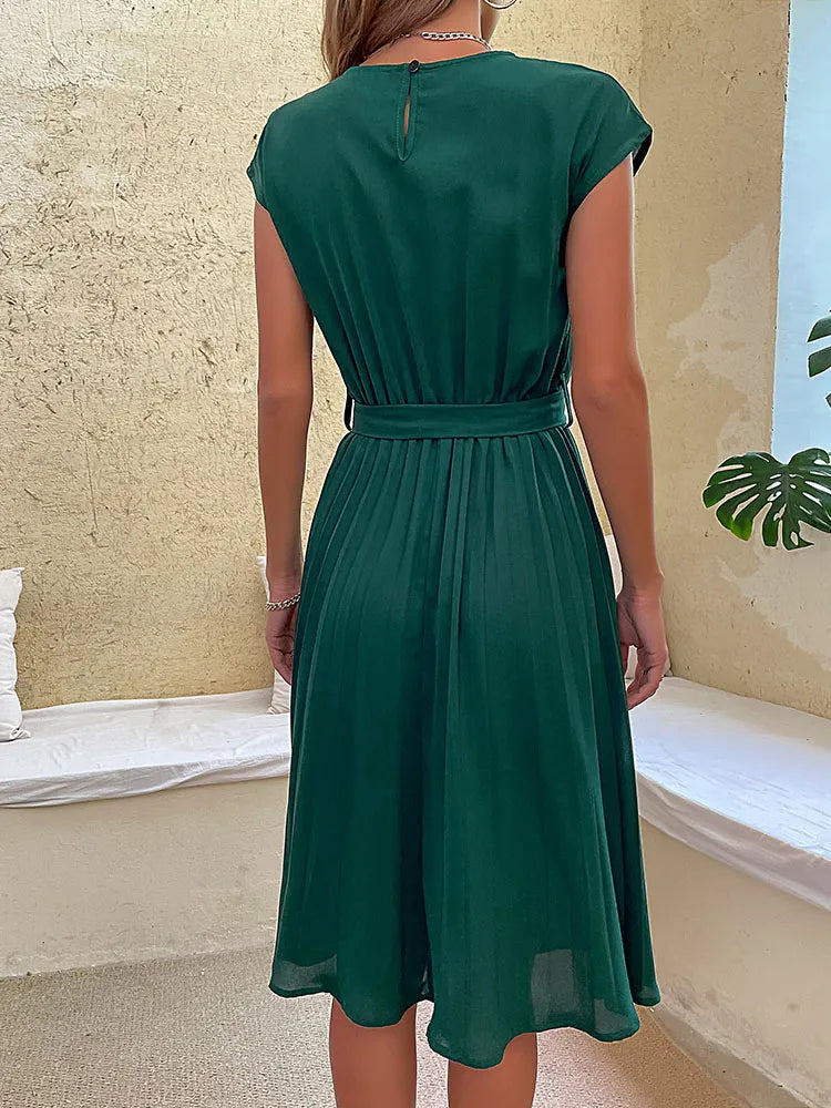 Callie - Schick Kurz Ärmel Plissiert Kleid MitBequem Fit