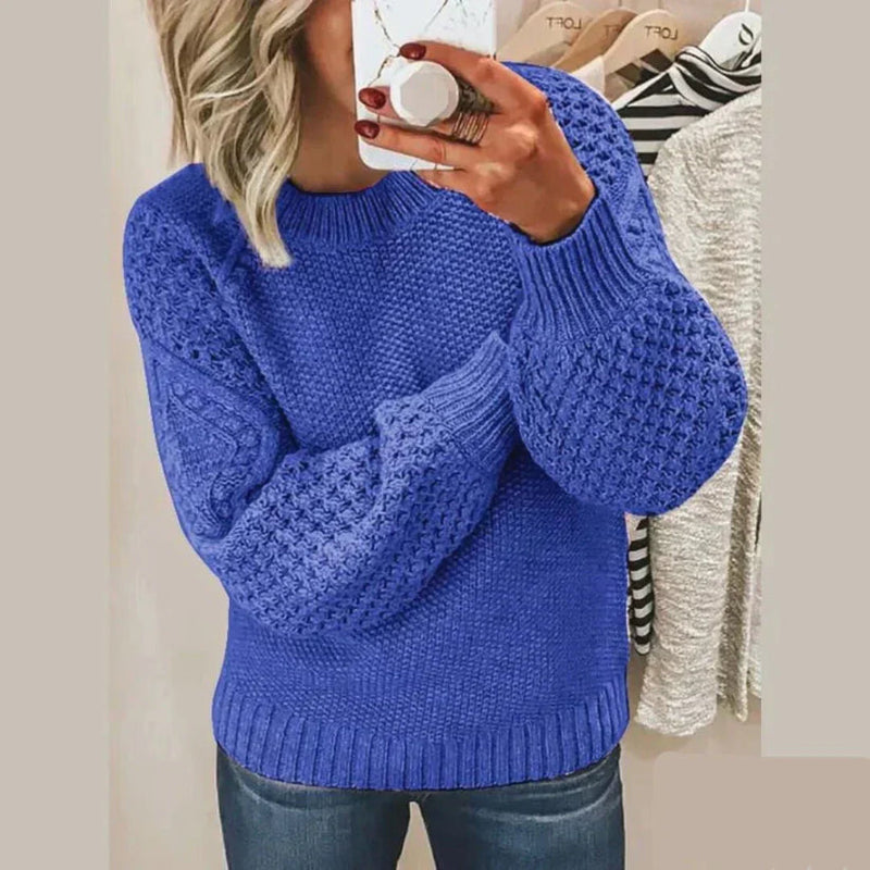 Greta - Rundhalsausschnitt Gerippt Langärmeliger Strickpullover für Wärme