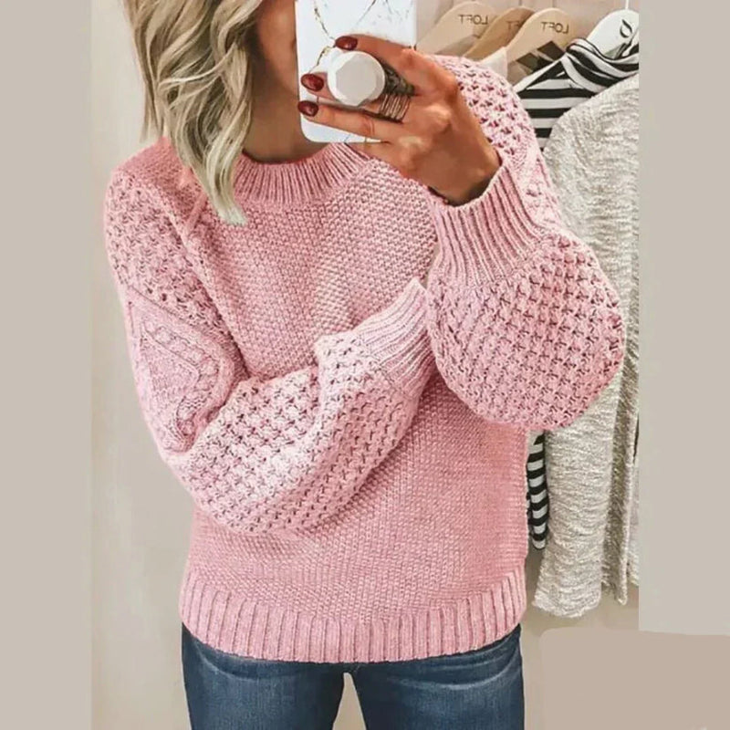 Greta - Rundhalsausschnitt Gerippt Langärmeliger Strickpullover für Wärme