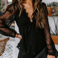 Leni - Elegante lange Ärmel mit tiefem V Ausschnitt Bluse mit Schleife am Bund