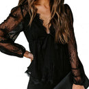 Leni - Elegante lange Ärmel mit tiefem V Ausschnitt Bluse mit Schleife am Bund