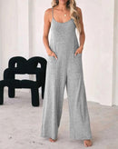 Anna - Lässiger Spaghettiträger Patch Tasche Overall mit weitem Bein