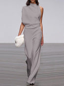 Anya - Modischer ärmelloser Jumpsuit mit Rundhalsausschnitt und weitem Bein