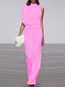 Anya - Modischer ärmelloser Jumpsuit mit Rundhalsausschnitt und weitem Bein