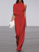 Anya - Modischer ärmelloser Jumpsuit mit Rundhalsausschnitt und weitem Bein