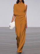 Anya - Modischer ärmelloser Jumpsuit mit Rundhalsausschnitt und weitem Bein