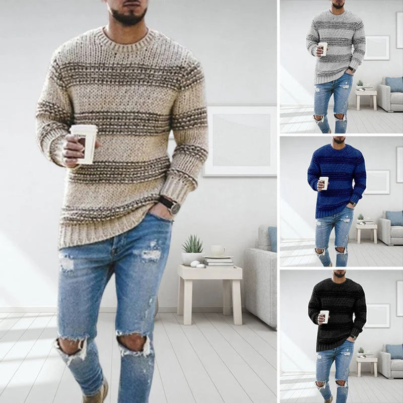 Alaric - Langärmeliger gestreifter Pullover mit Rundhalsausschnitt und schmaler Passform