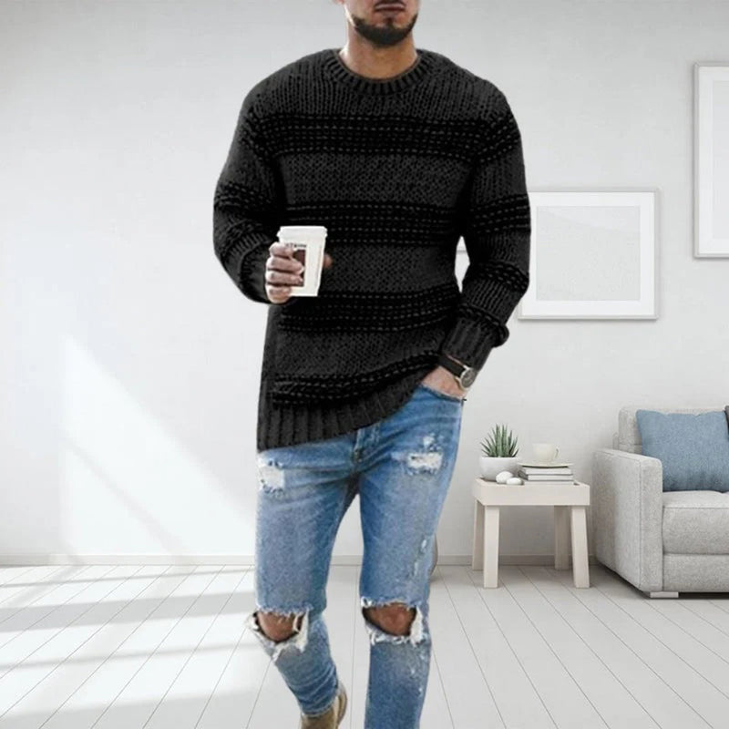 Alaric - Langärmeliger gestreifter Pullover mit Rundhalsausschnitt und schmaler Passform
