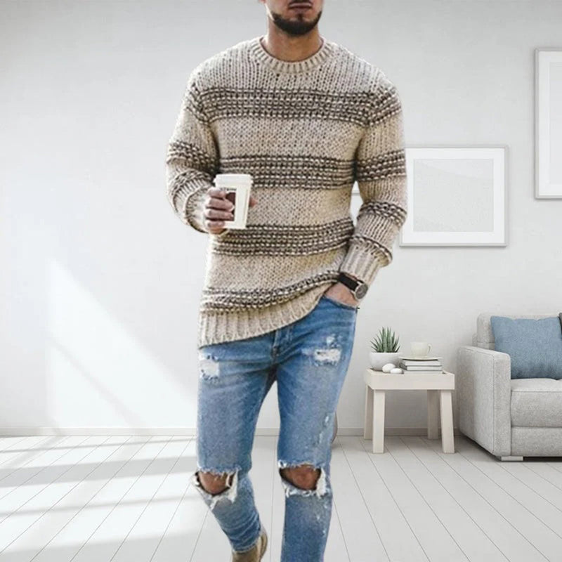 Alaric - Langärmeliger gestreifter Pullover mit Rundhalsausschnitt und schmaler Passform