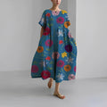Wirka - Bedrucktes Kleid mit Rundhalsausschnitt und kurzen Ärmeln