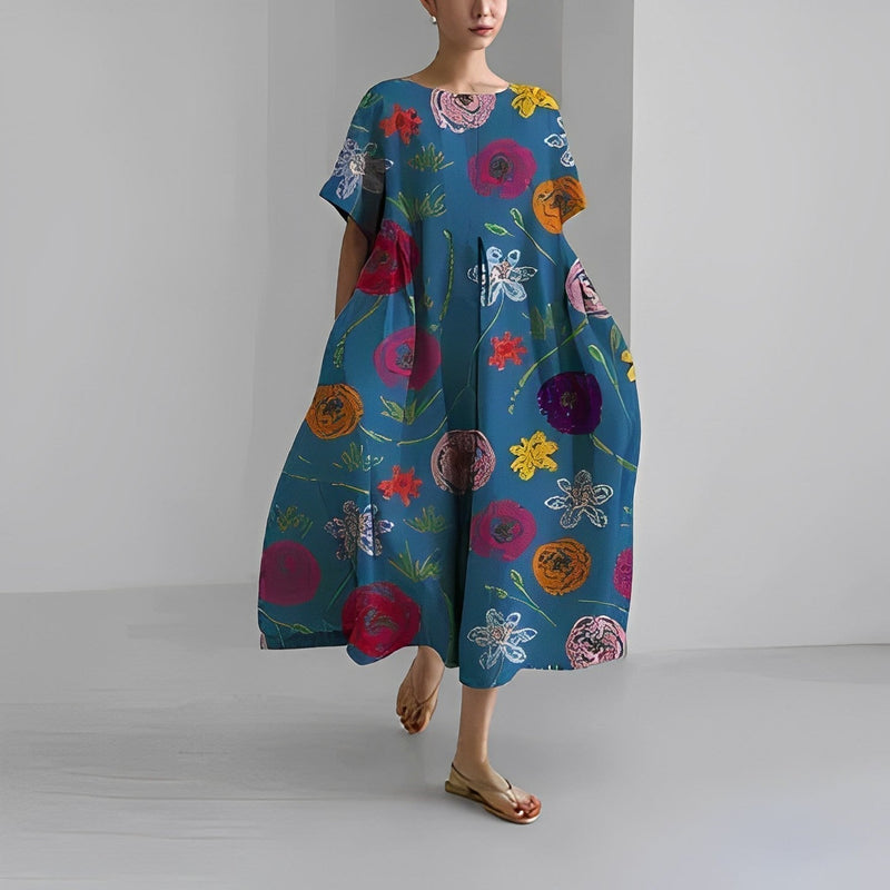 Wirka - Bedrucktes Kleid mit Rundhalsausschnitt und kurzen Ärmeln