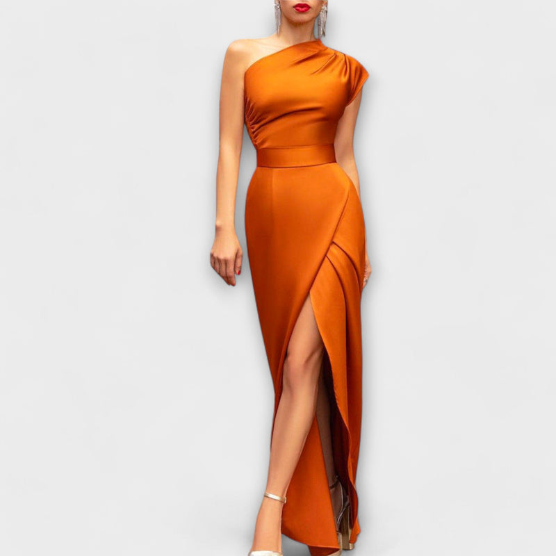Melanie – Modisches ärmelloses Eine Schulter Maxikleid mit seitlichem Schlitz