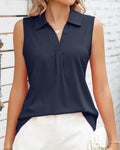 Zara – Ärmellose Bluse mit klassischem Kragen und Falte vorne