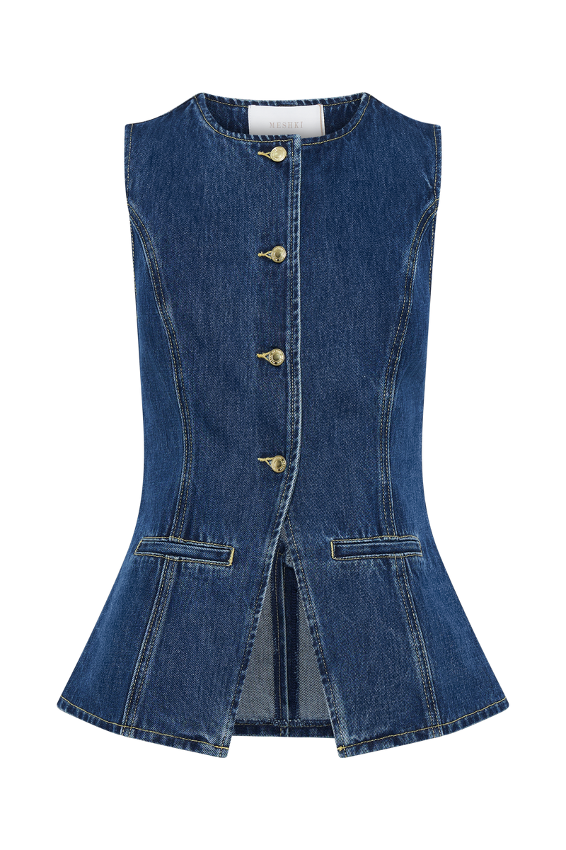 Rhea – Taillierte ärmellose Weste mit Fronttaschen und taillierten Shorts