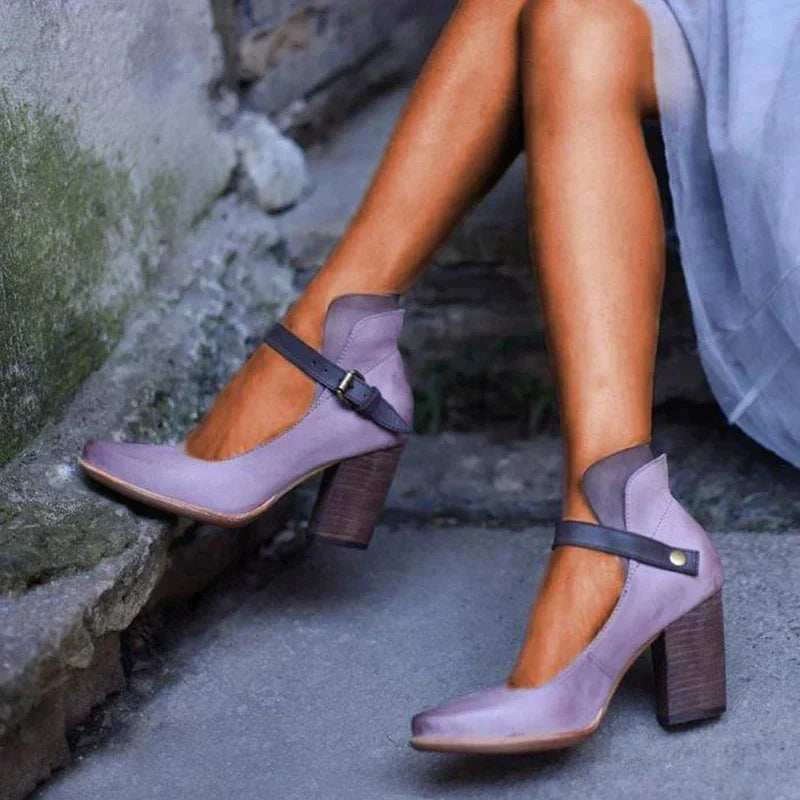 Elke - Bequeme Knöchelriemen Schnallenschuhe mit rutschfesten Hohe Absätze