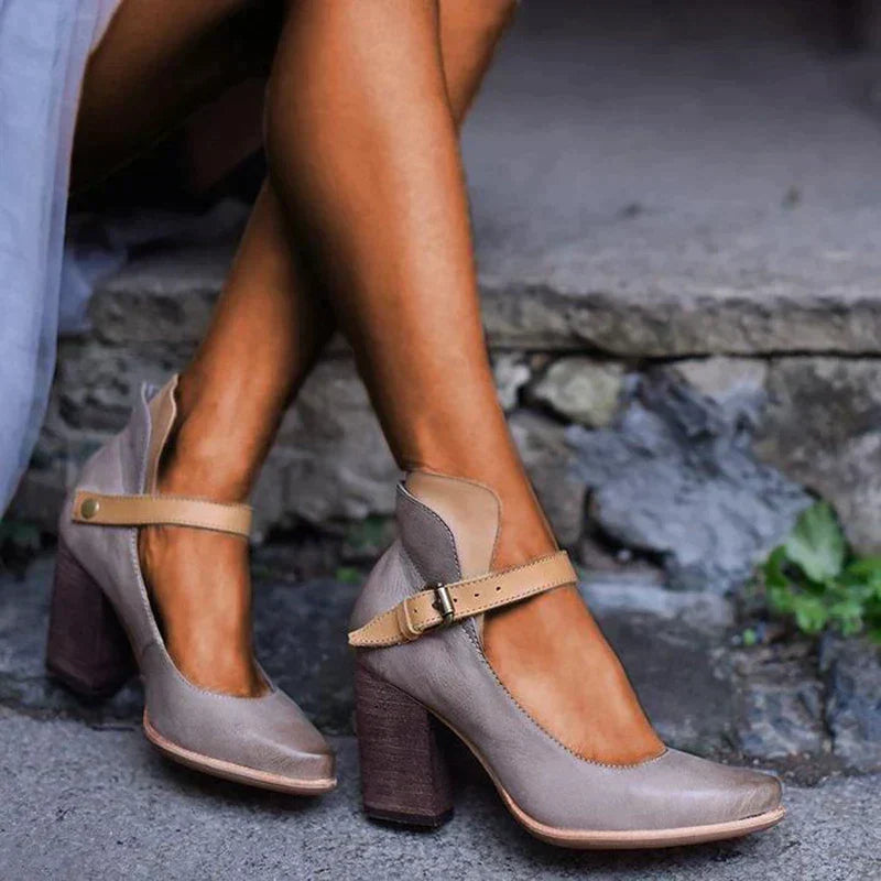 Elke - Bequeme Knöchelriemen Schnallenschuhe mit rutschfesten Hohe Absätze