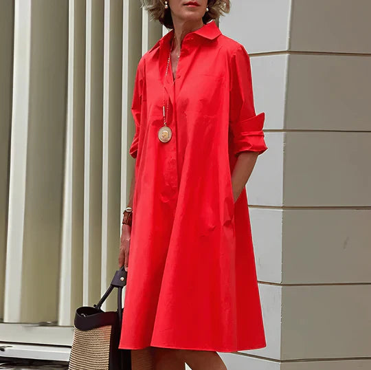 Lina – Langarm Hemdkleid mit Umlegekragen und Seitentaschen