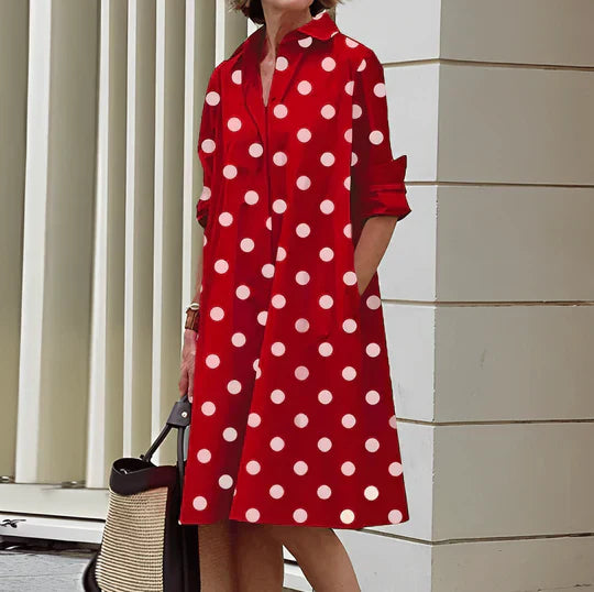 Lina – Langarm Hemdkleid mit Umlegekragen und Seitentaschen