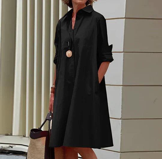 Lina – Langarm Hemdkleid mit Umlegekragen und Seitentaschen