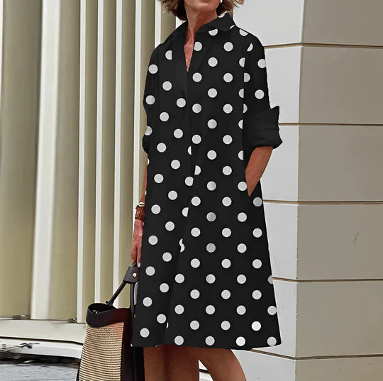 Lina – Langarm Hemdkleid mit Umlegekragen und Seitentaschen