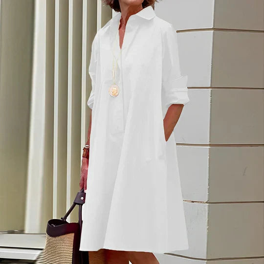 Lina – Langarm Hemdkleid mit Umlegekragen und Seitentaschen