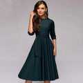Alina – Stilvolles Langarmkleid mit Rundhalsausschnitt und Gürtel