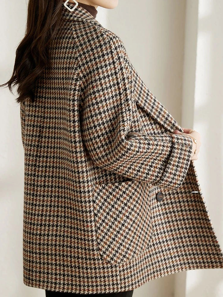 Ella - Langärmelig Plaid Mantel Mit Taschen