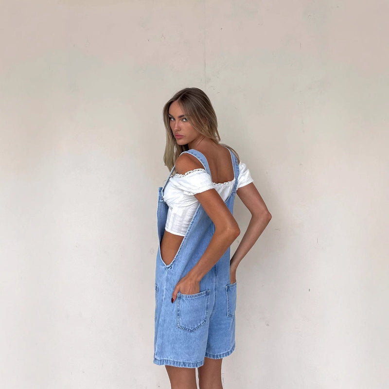 Selena – Eleganter Jumpsuit Kurze Hosen mit verstellbaren Trägern und mehreren Taschen