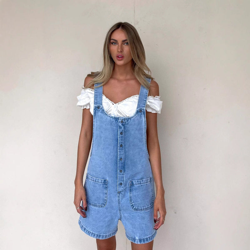 Selena – Eleganter Jumpsuit Kurze Hosen mit verstellbaren Trägern und mehreren Taschen
