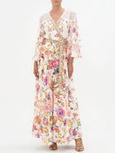 Annika – Langärmliges bedrucktes V Ausschnitt Kleid mit verstellbarer Taille