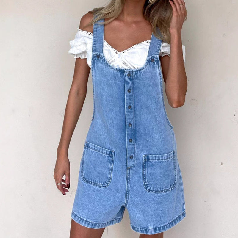 Selena – Eleganter Jumpsuit Kurze Hosen mit verstellbaren Trägern und mehreren Taschen