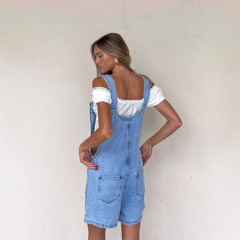 Selena – Eleganter Jumpsuit Kurze Hosen mit verstellbaren Trägern und mehreren Taschen