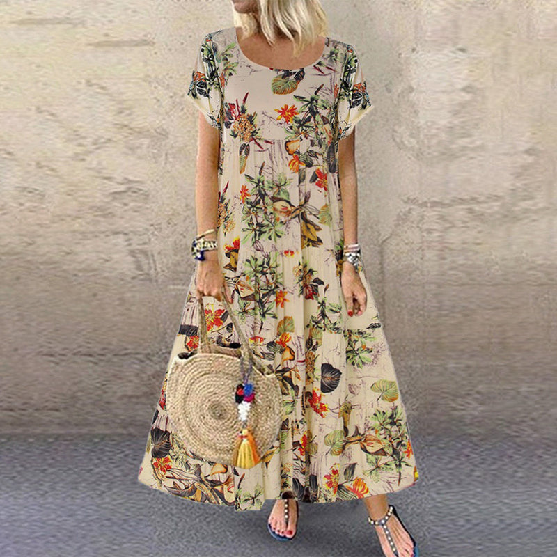 Tabea – Blumendruck Kleid mit Rundhalsausschnitt und langen Ärmeln