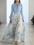 Smilla – Maxikleid mit Blumendruck tiefem V Ausschnitt und langen Ärmeln