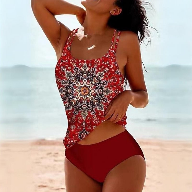 Beate - Modisches zweiteiliges Bikini Satz mit modischem Druck und verstellbarer Passform