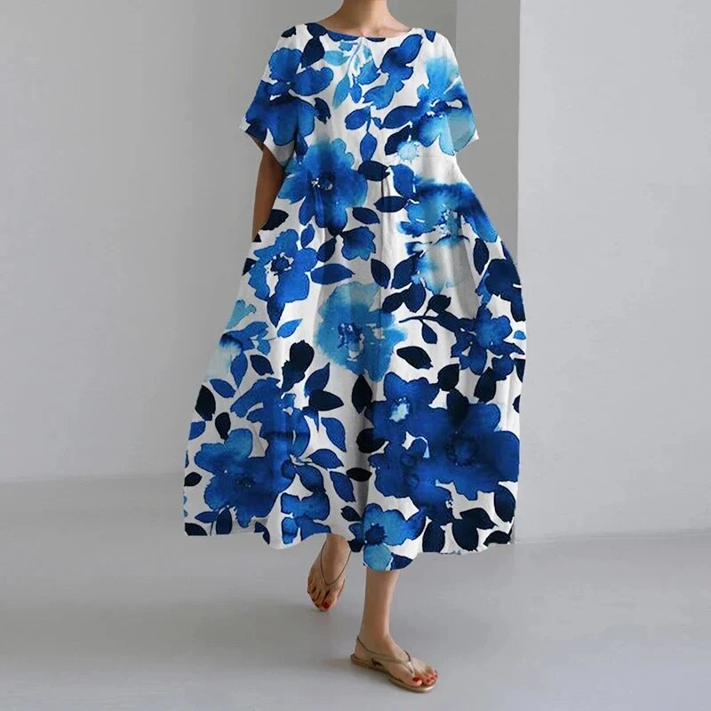 Wirka - Bedrucktes Kleid mit Rundhalsausschnitt und kurzen Ärmeln