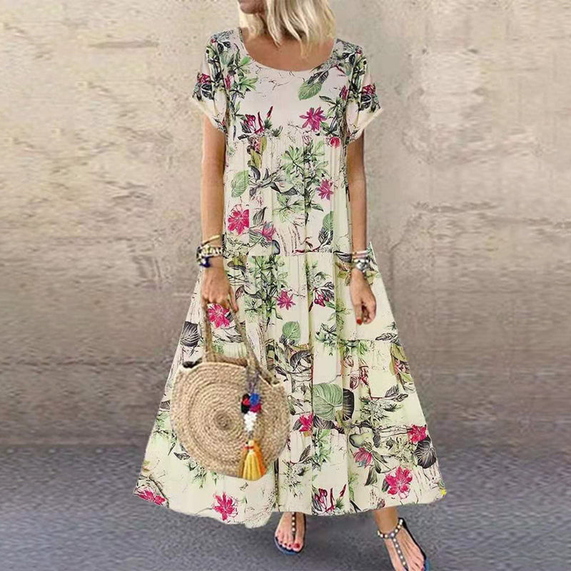 Tabea – Blumendruck Kleid mit Rundhalsausschnitt und langen Ärmeln