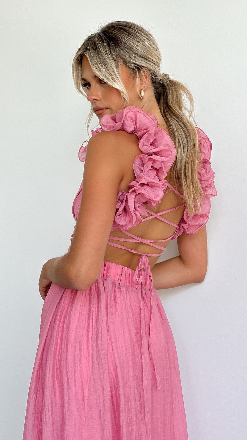 Sienna – Lässiges Midikleid mit floralen Trägern und V-Ausschnitt