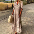 Serena – Lässiges bedrucktes Maxikleid mit V Ausschnitt und langen Ärmeln
