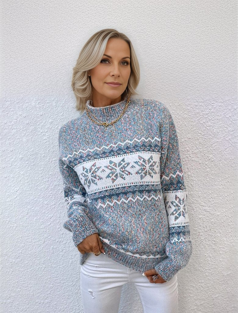 Marie - Lässiger Rundhals Pullover mit Schneemuster und langen Ärmeln