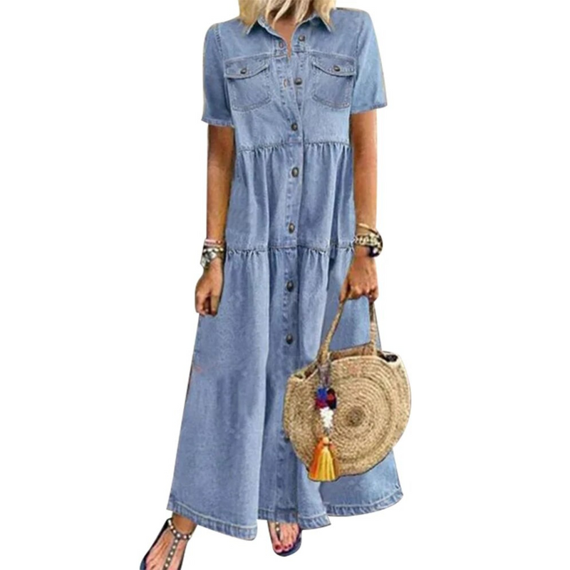 Lily - Denim Kleid Mit Rüschen