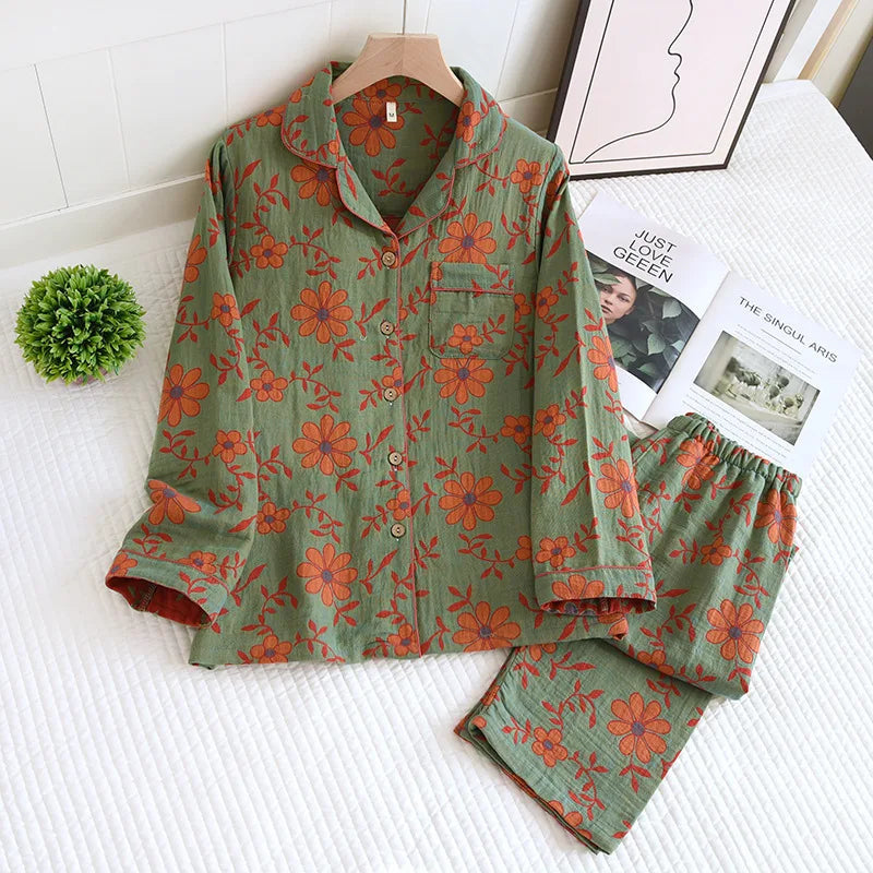 Emily – Langärmliges Pyjama Satz mit Blumendruck Knopfleiste Hemd und Taschen