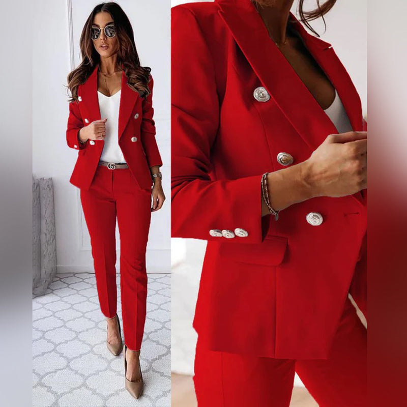Desiree – Zweiteiliges Set aus langärmligem Blazer mit Reverskragen und Schlanke Passform Hose